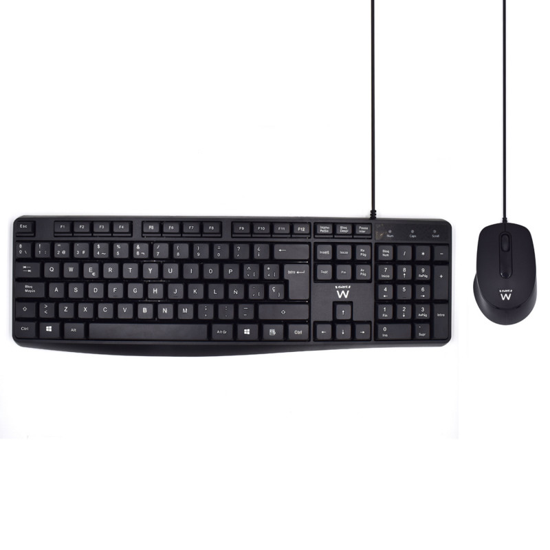 Ewent EW3006 EW3006, Alámbrico, USB, Interruptor de membrana, QWERTY, Negro, Ratón incluido