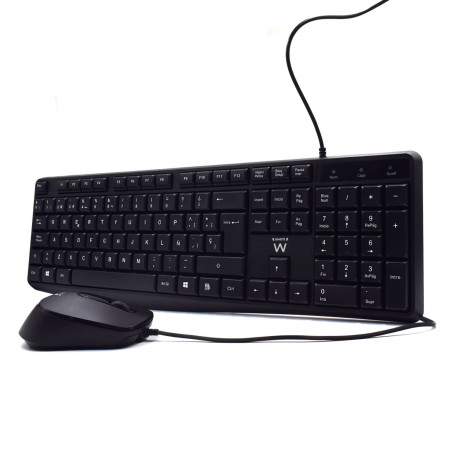 Ewent EW3006 EW3006, Alámbrico, USB, Interruptor de membrana, QWERTY, Negro, Ratón incluido