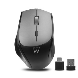 Ewent EW3245 EW3245, mano derecha, Óptico, RF inalámbrico, 2400 DPI, Negro, Gris