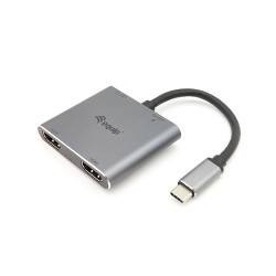 Equip 133484 Adaptador USB-C 4 en 1 Dual HDMI, USB 3.0, 100W USB PD, USB 3.2 Gen 1 (3.1 Gen 1) Type-C, Plata, 4K Ultra HD, 30