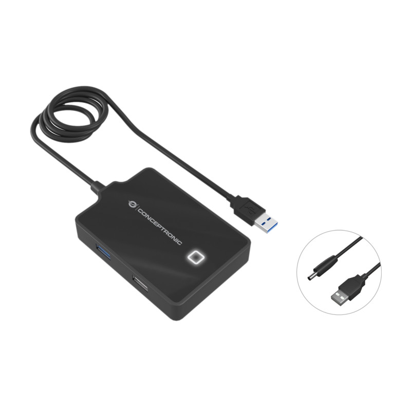 Conceptronic HUBBIES10B HUBBIES10B, USB 3.2 Gen 1 (3.1 Gen 1) Type-A, Negro, USB 2.0, USB 3.2 Gen 1 (3.1 Gen 1) Type-A, China,