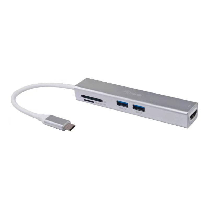 Equip 133480 Adaptador multifunción USB-C 5 en 1, HDMI , USB 3.2 Gen 1 , TF/Micro SD, USB 3.2 Gen 1 (3.1 Gen 1) Type-C, Plata,