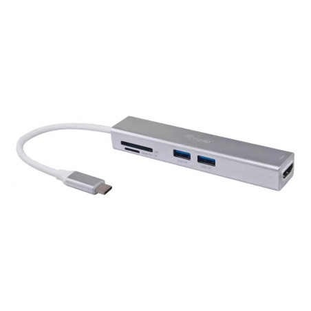 Equip 133480 Adaptador multifunción USB-C 5 en 1, HDMI , USB 3.2 Gen 1 , TF/Micro SD, USB 3.2 Gen 1 (3.1 Gen 1) Type-C, Plata,