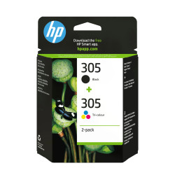 HP 6ZD17AE Paquete de 2 cartuchos de tinta original 305 tricolor / negro, Rendimiento estándar, Negro, Cian, Magenta,