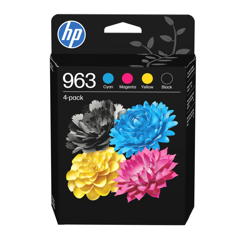 HP 6ZC70AE Paquete de 4 cartuchos de tinta Original 963 negro/cian/magenta/amarillo, Rendimiento estándar, Negro, Cian,