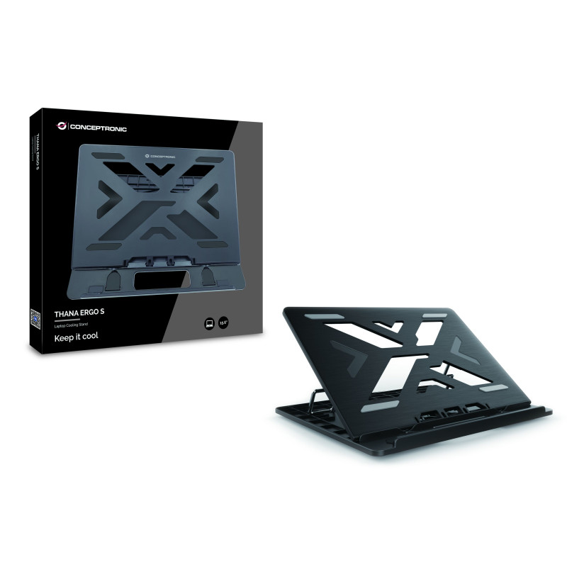 Conceptronic THANA03B ERGO Laptop Cooling Stand, Soporte para ordenador portátil, Negro, 39,6 cm (15.6"), 50 kg, 258 mm, 302 mm