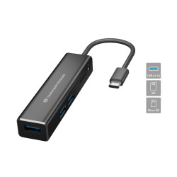 Conceptronic DONN08B DONN08B, USB 3.2 Gen 1 (3.1 Gen 1) Type-C, Negro, MicroSD (TransFlash), SD, SDHC, SDXC, USB 3.2 Gen 1 (3.1