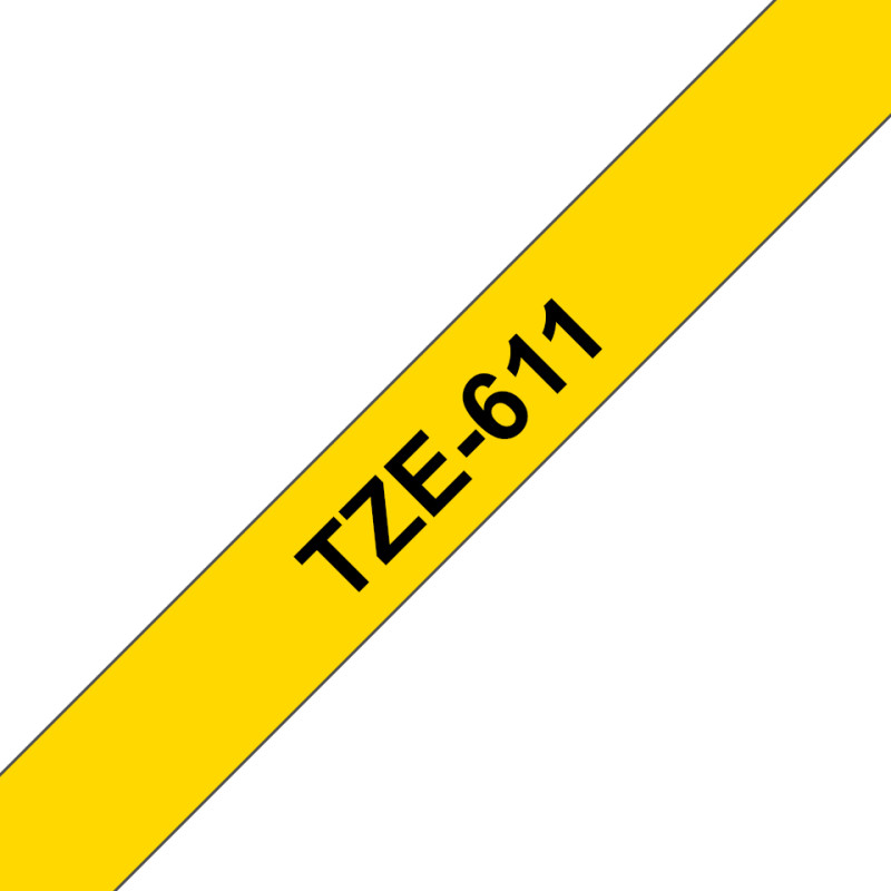 Brother TZE-611 TZE-611, Negro sobre amarillo, TZe, Gris, Transferencia térmica, China, 5 año(s)