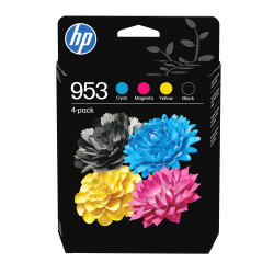 HP 6ZC69AE Paquete de 4 cartuchos de tinta Original 953 negro/cian/magenta/amarillo, Rendimiento estándar, Negro, Cian,