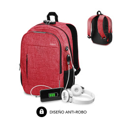 SUBBLIM SUB-BP-1UL0002 Mochila para Portátil Urban Lock Backpack 16" Red, Ciudad, Unisex, 39,6 cm (15.6"), Compartimento del