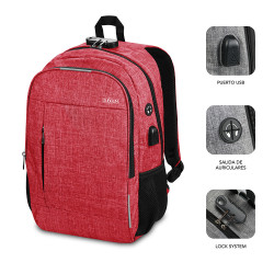 SUBBLIM SUB-BP-1UL0002 Mochila para Portátil Urban Lock Backpack 16" Red, Ciudad, Unisex, 39,6 cm (15.6"), Compartimento del 2