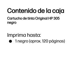 HP 3YM61AE Cartucho de tinta Original 305 negro, Rendimiento estándar, Negro, Tinta a base de pigmentos, 17,9 ml, 1 pieza(s), 2