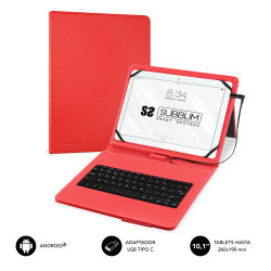 SUBBLIM SUB-KT1-USB002 Funda con Teclado Micro USB - USB C KEYTAB PRO USB 10,1" Red, QWERTY, Español, 5 millón de caracteres,