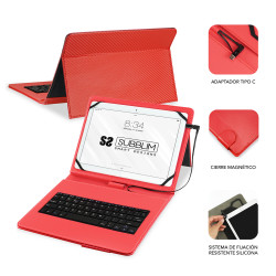 SUBBLIM SUB-KT1-USB002 Funda con Teclado Micro USB - USB C KEYTAB PRO USB 10,1" Red, QWERTY, Español, 5 millón de caracteres, 2