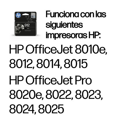 HP 3YL80AE Cartucho de tinta Original 912 negro, Rendimiento estándar, Negro, Tinta a base de pigmentos, 6,5 ml, 1 pieza(s),