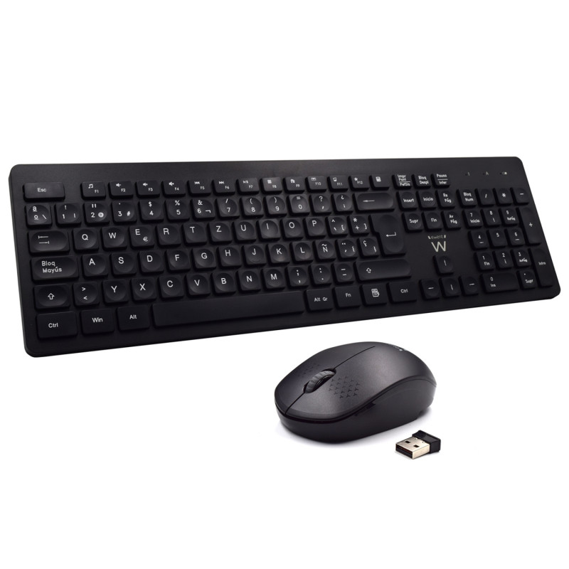 Ewent EW3256 EW3256, Inalámbrico, RF inalámbrico, Interruptor de membrana, QWERTY, Negro, Ratón incluido