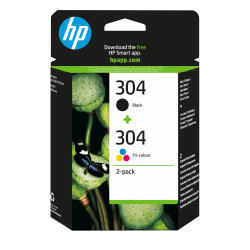 HP 3JB05AE Paquete de 2 cartuchos de tinta Original 304 negro/tricolor, Rendimiento estándar, Negro, Cian, Magenta, Amarillo,