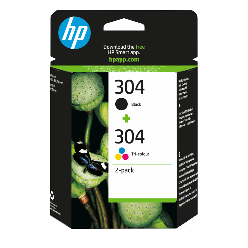 HP 3JB05AE Paquete de 2 cartuchos de tinta Original 304 negro/tricolor, Rendimiento estándar, Negro, Cian, Magenta, Amarillo,