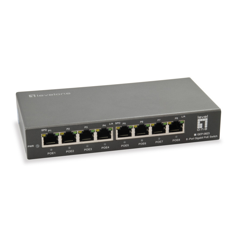 LevelOne GEP-0823 GEP-0823, Gigabit Ethernet (10/100/1000), Bidireccional completo (Full duplex), Energía sobre Ethernet (PoE)