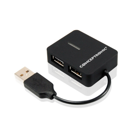 Conceptronic C4PUSB2 Travel 4 Ports USB Hub, USB 2.0, 480 Mbit/s, Windows XP, Windows Vista, Windows 7, 40 mm, 50 mm, 10 mm