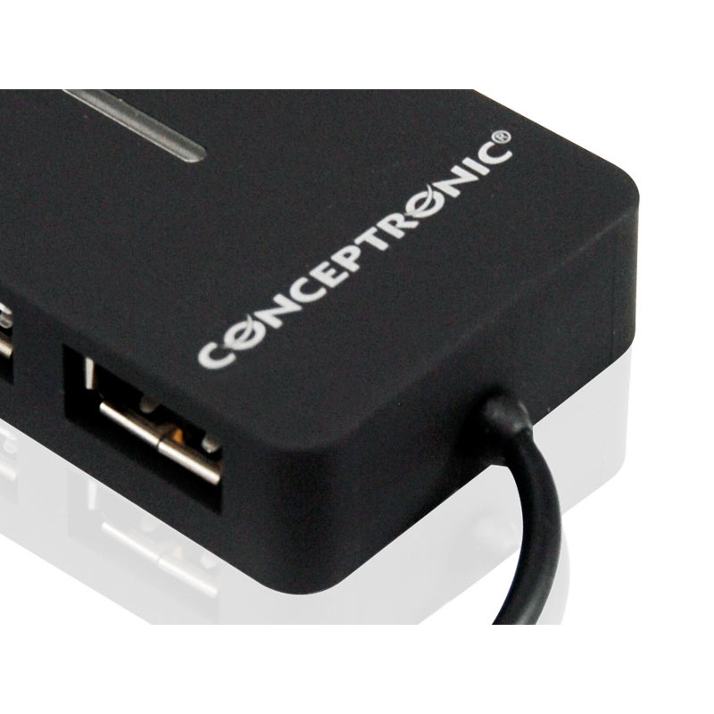 Conceptronic C4PUSB2 Travel 4 Ports USB Hub, USB 2.0, 480 Mbit/s, Windows XP, Windows Vista, Windows 7, 40 mm, 50 mm, 10 mm