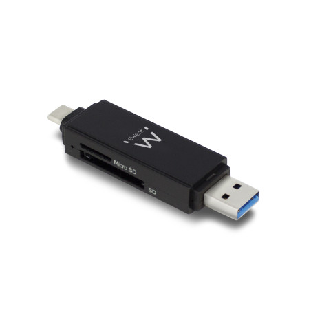 Ewent EW1075 EW1075, MicroSD (TransFlash), SD, SDHC, SDXC, Negro, 5000 Mbit/s, CE, USB 3.2 Gen 1 (3.1 Gen 1) Type-A/Type-C, 20