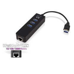 Ewent EW1140 EW1140, USB 3.2 Gen 1 (3.1 Gen 1) Type-A, Negro, RJ-45, USB 3.2 Gen 1 (3.1 Gen 1) Type-A, 110 mm, 32 mm, 20 mm