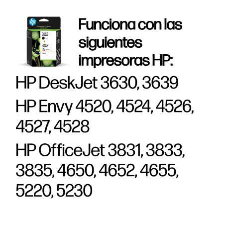 HP X4D37AE Paquete de ahorro de 2 cartuchos de tinta original 302 negro/tricolor, Estándar, Negro, Cian, Magenta, Amarillo,