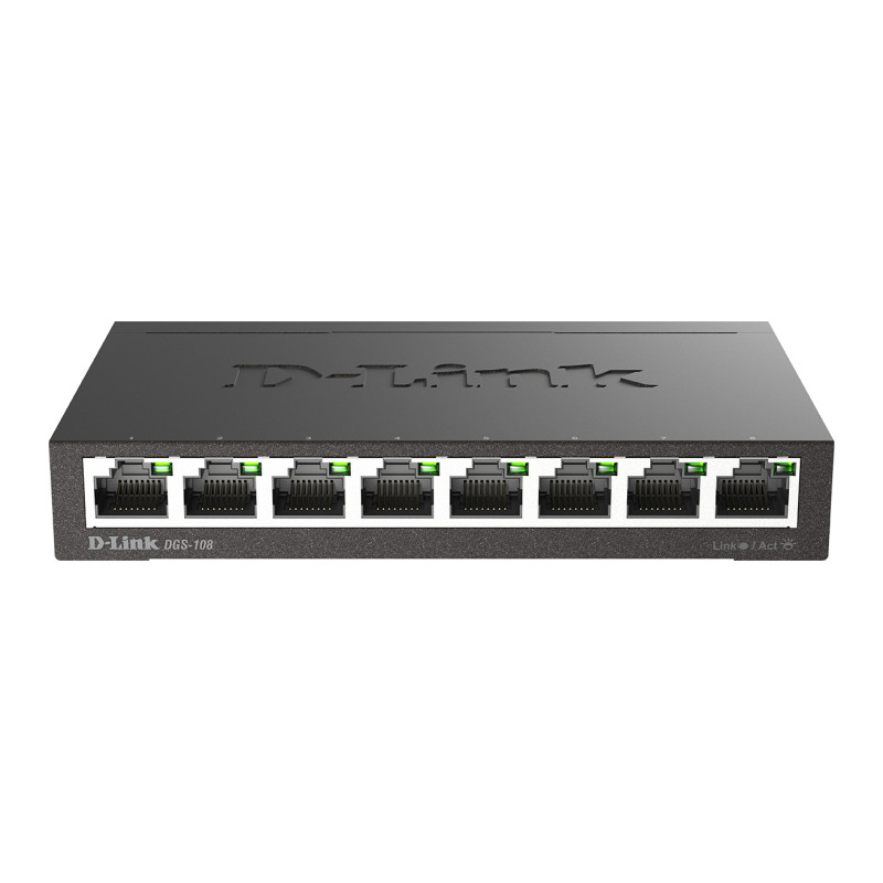 D-Link DGS-108 DGS-108, No administrado, L2, Gigabit Ethernet (10/100/1000), Bidireccional completo (Full duplex), Escritorio