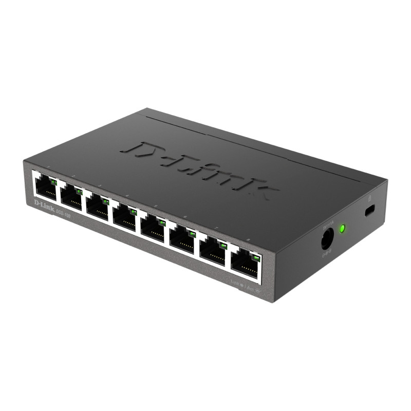 D-Link DGS-108 DGS-108, No administrado, L2, Gigabit Ethernet (10/100/1000), Bidireccional completo (Full duplex), Escritorio