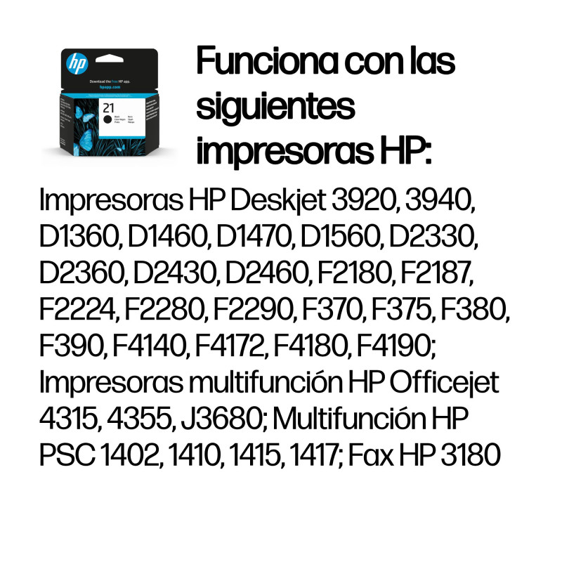 HP C9351AE Cartucho de tinta original 21 negro, Estándar, Negro, Tinta a base de pigmentos, 5 ml, 1 pieza(s), 190 páginas