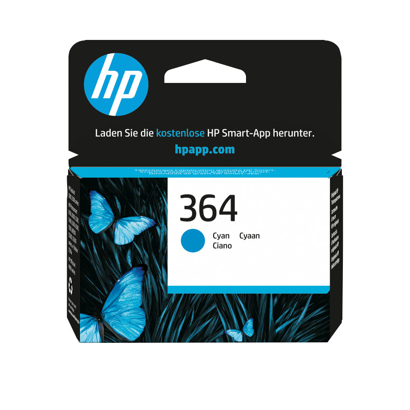 HP CB318EE Cartucho de tinta original 364 cian, Rendimiento estándar, Cian, Tinta a base de colorante, 1 pieza(s), 300 páginas