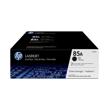 HP CE285AD Pack de ahorro de 2 cartuchos de tóner original LaserJet 85A negro, 3200 páginas, Negro, 2 pieza(s)