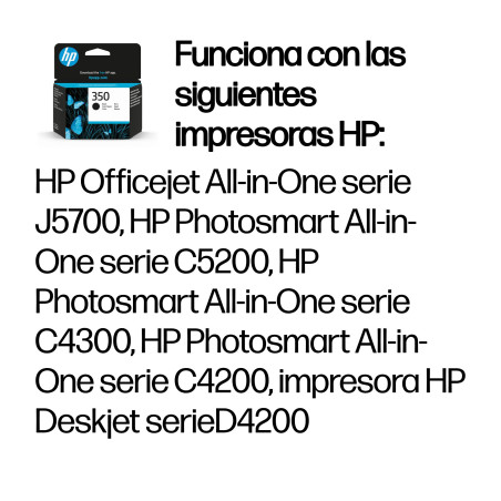 HP CB335EE Cartucho de tinta original 350 negro, Rendimiento estándar, Negro, Tinta a base de pigmentos, 1 pieza(s), 200