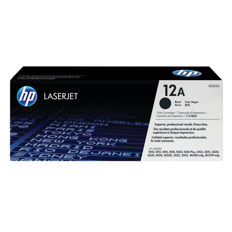 HP Q2612A Cartucho de tóner original LaserJet 12A negro, 2000 páginas, Negro, 1 pieza(s)