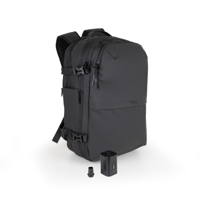 TooQ TQBP-V101-BK Mochila de viaje con sistema de compresión al vacío y bomba de aire, Unisex, 43,2 cm (17"), Compartimento