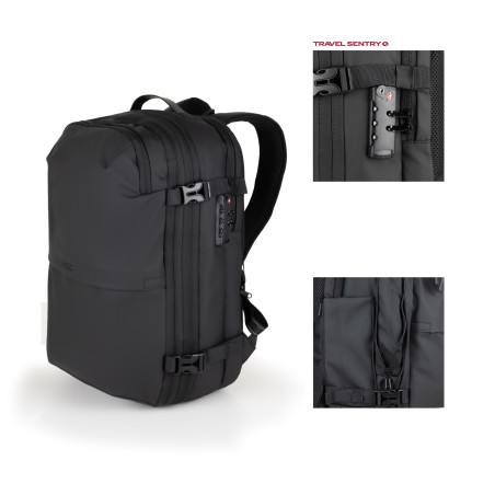 TooQ TQBP-V101-BK Mochila de viaje con sistema de compresión al vacío y bomba de aire, Unisex, 43,2 cm (17"), Compartimento