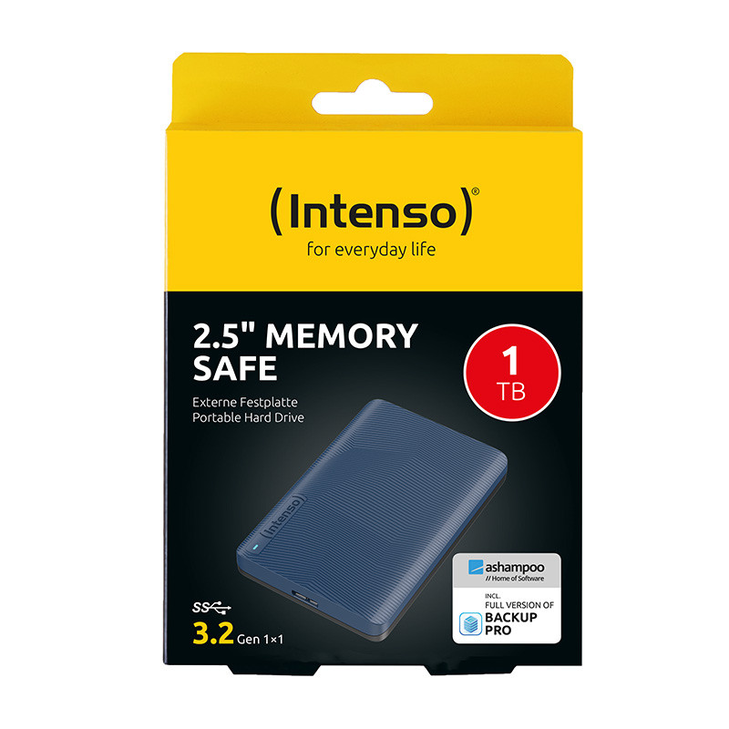 Intenso 6029565 Disco duro externo Memory Safe 1 TB, azul, 1 TB, 2.5", 3.2 Gen 1 (3.1 Gen 1), 5400 RPM, Azul