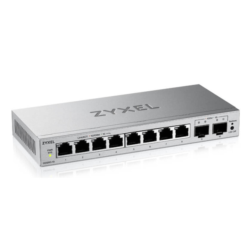 Zyxel GS1200-10V3-EU0101F GS1200-10v3, Gestionado, L2, Gigabit Ethernet (10/100/1000), Bidireccional completo (Full duplex),