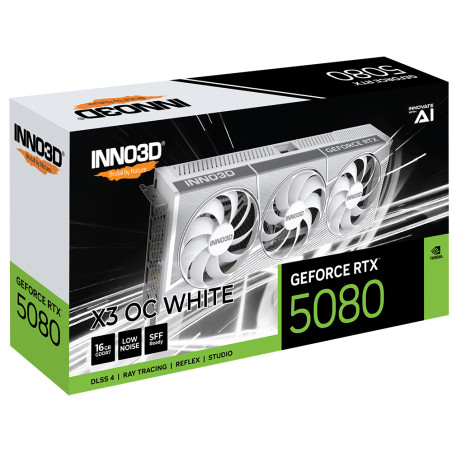 INNO3D N50803-16D7X-17605211 GeForce RTX 5080 X3 OS WHITE, GeForce RTX 5080, 16 GB, GDDR7, 256 bit, PCI Express 5.0, 3
