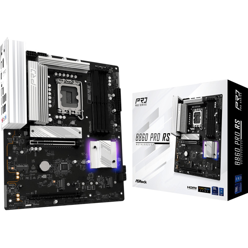 Asrock 90-MXBRM0-A0UAYZ B860 Pro RS, Intel, LGA 1851 (Socket V1), Intel Core Ultra (Series 2), DDR5-SDRAM, 256 GB, DIMM