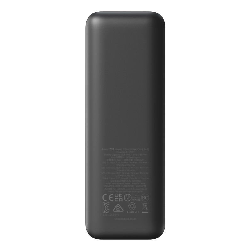 Anker A1289011 737, 24000 mAh, 140 W, Negro, Plata