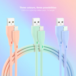 Nanocable 10.10.0401-A1 3 Cables Lightning a USB 2.0, Lightning/M-USB A/M, Rosa, Azul y Verde, 1 m, 1 m, Lightning, USB A, 2