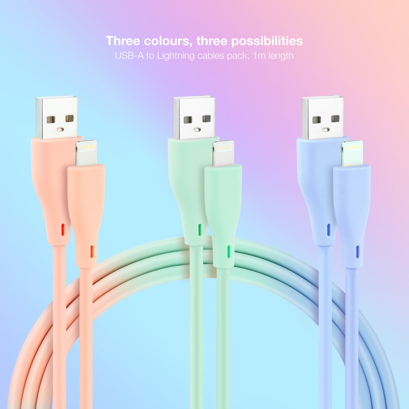 Nanocable 10.10.0401-A1 3 Cables Lightning a USB 2.0, Lightning/M-USB A/M, Rosa, Azul y Verde, 1 m, 1 m, Lightning, USB A,