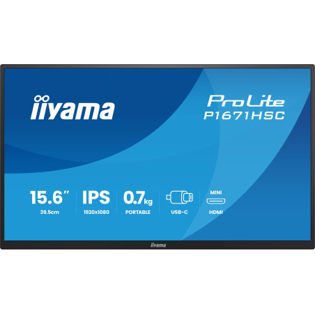 iiyama P1671HSC-B1 ProLite P1671HSC-B1, 39,6 cm (15.6"), 1920 x 1080 Pixeles, Full HD, LED, 3 ms, Negro