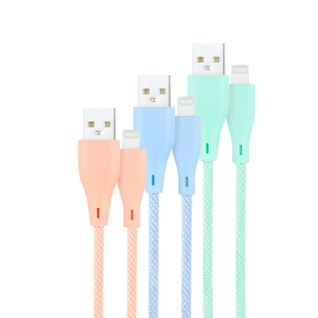 Nanocable 10.10.0401-CO1 3 Cables Lightning a USB 2.0, Lightning/M-USB A/M, Mallados, Rosa, Azul y Verde, 1 m, 1 m, Lightning,