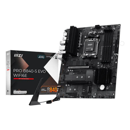 MSI PRO B840-S EVO WIFI6E Pro B840-S EVO WIFI6E, AMD, Zócalo AM5, AMD Ryzen 7000 Series, AMD Ryzen 8000 Series, AMD Ryzen 9000