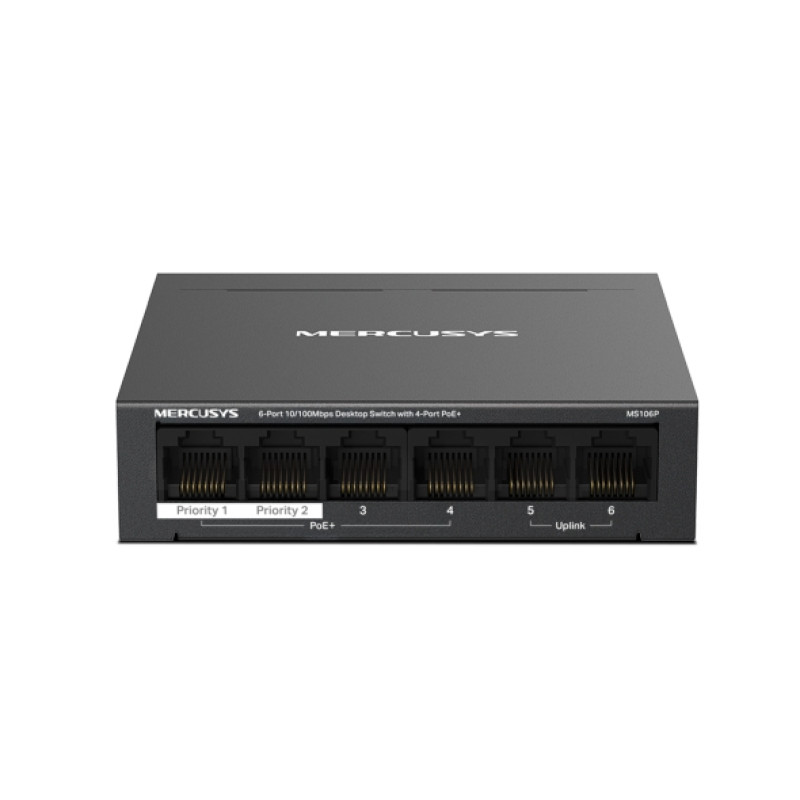 Mercusys MS106P MS106P, No administrado, Fast Ethernet (10/100), Bidireccional completo (Full duplex), Energía sobre Ethernet