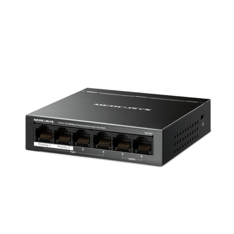 Mercusys MS106P MS106P, No administrado, Fast Ethernet (10/100), Bidireccional completo (Full duplex), Energía sobre Ethernet