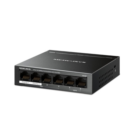 Mercusys MS106P MS106P, No administrado, Fast Ethernet (10/100), Bidireccional completo (Full duplex), Energía sobre Ethernet